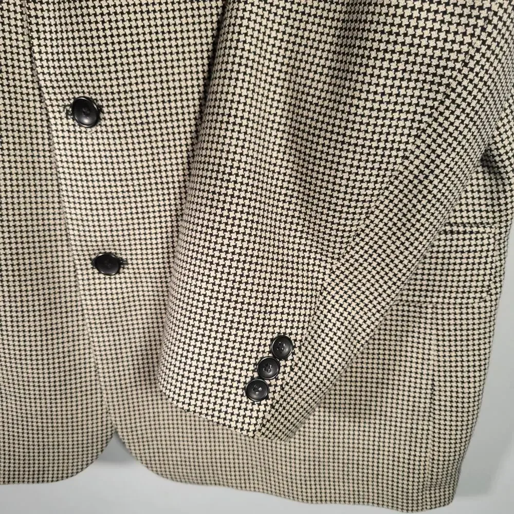 Vintage FIORI Silk Wool Houndstooth Blazer Quiet Luxury 46R